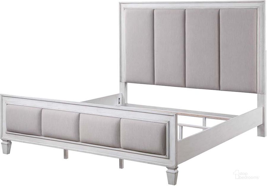 The appearance of Acme Katia Eastern King Bed In Gray Linen And White Finish designed by ACME in the transitional interior design. This gray and white piece of furniture  was selected by 1StopBedrooms from Katia Collection to add a touch of cosiness and style into your home. Sku: BD00658CKEK1;BD00658CKEK2;BD00659EKQ3. Bed Type: Panel Bed. Material: Wood. Product Type: Panel Bed. Bed Size: Eastern King. Image1