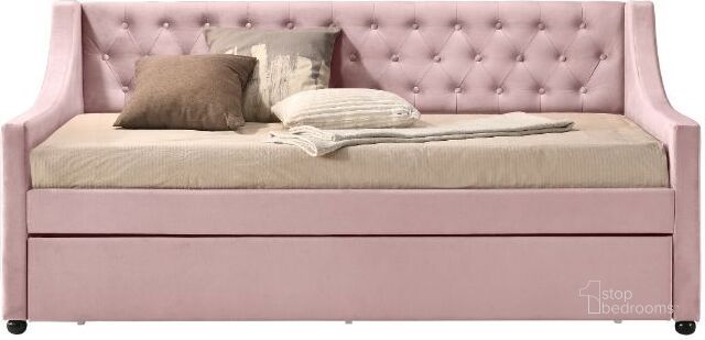 The appearance of Acme Lianna Twin Daybed And Trundle In Pink Velvet designed by ACME in the transitional interior design. This pink velvet piece of furniture  was selected by 1StopBedrooms from Lianna Collection to add a touch of cosiness and style into your home. Sku: 39380HF;39381PNL. Bed Type: Daybed. Material: Wood. Product Type: DayBed. Bed Size: Twin. Image1