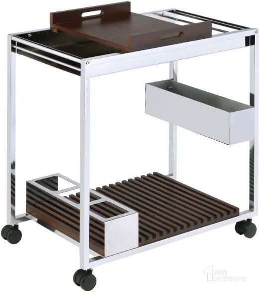 The appearance of Acme Lisses Serving Cart In Chrome designed by ACME in the industrial interior design. This chrome piece of furniture  was selected by 1StopBedrooms from Lisses Collection to add a touch of cosiness and style into your home. Sku: 98420. Material: Wood. Product Type: Serving Cart. Image1