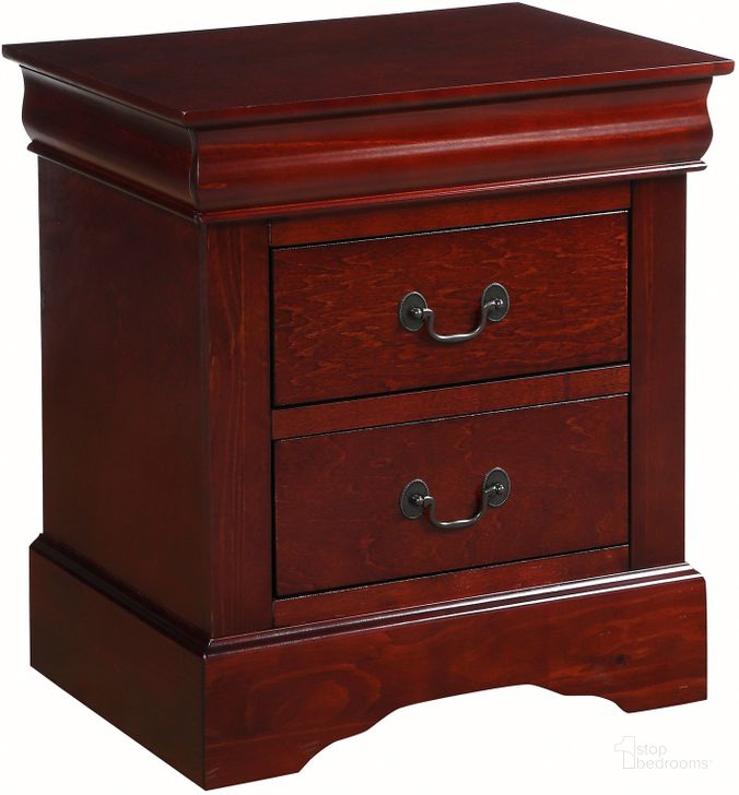 The appearance of Acme Louis Phillipe III 2-Drawer Nightstand in Cherry designed by ACME in the transitional interior design. This brown piece of furniture  was selected by 1StopBedrooms from Louis Phillipe III Collection to add a touch of cosiness and style into your home. Sku: 19523. Material: Wood. Product Type: Nightstand. Image1