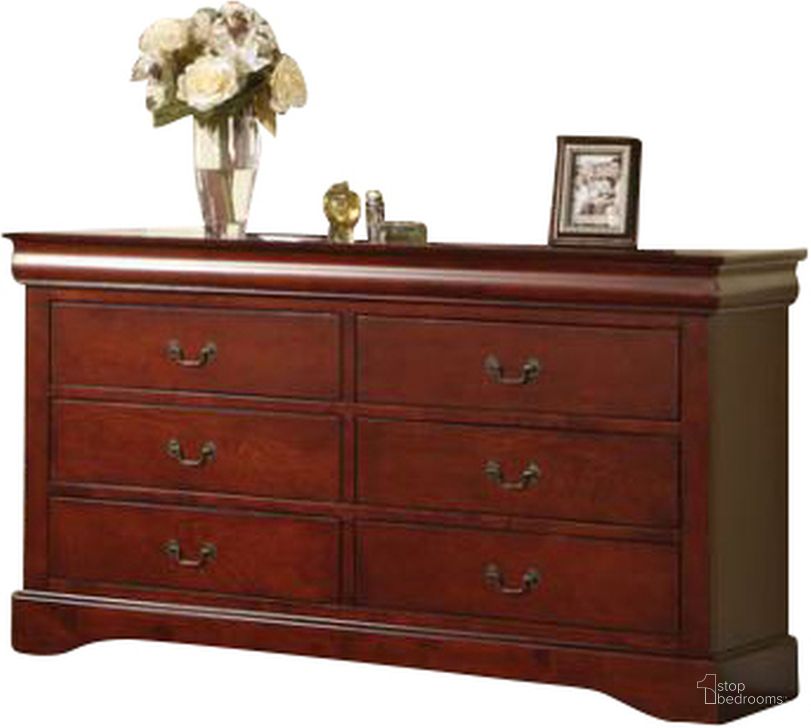 The appearance of Acme Louis Phillipe III 6-Drawer Dresser in Cherry designed by ACME in the transitional interior design. This brown piece of furniture  was selected by 1StopBedrooms from Louis Phillipe III Collection to add a touch of cosiness and style into your home. Sku: 19525. Material: Wood. Product Type: Dresser. Image1