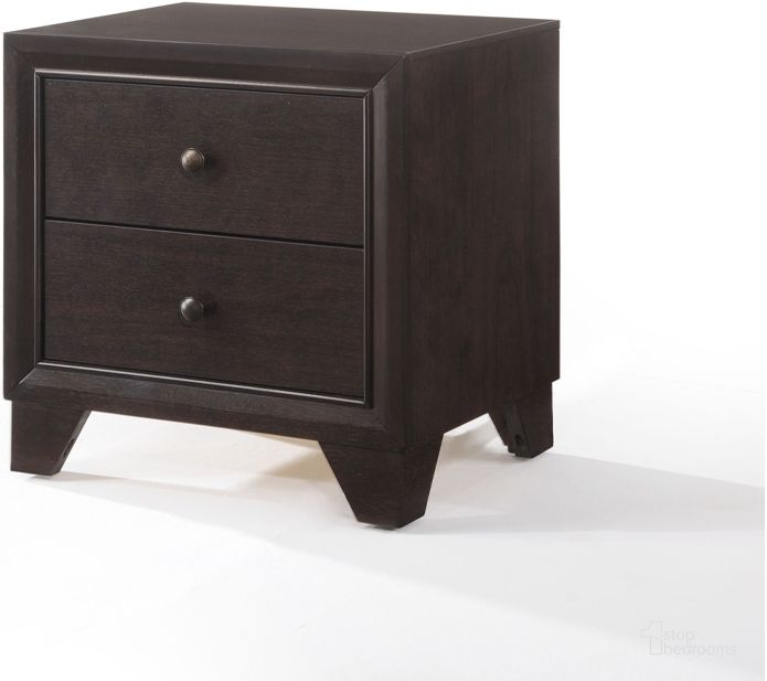 The appearance of Acme Madison 2-Drawer Nightstand in Espresso designed by ACME in the transitional interior design. This brown piece of furniture  was selected by 1StopBedrooms from Madison II Collection to add a touch of cosiness and style into your home. Sku: 19573. Material: Wood. Product Type: Nightstand. Image1