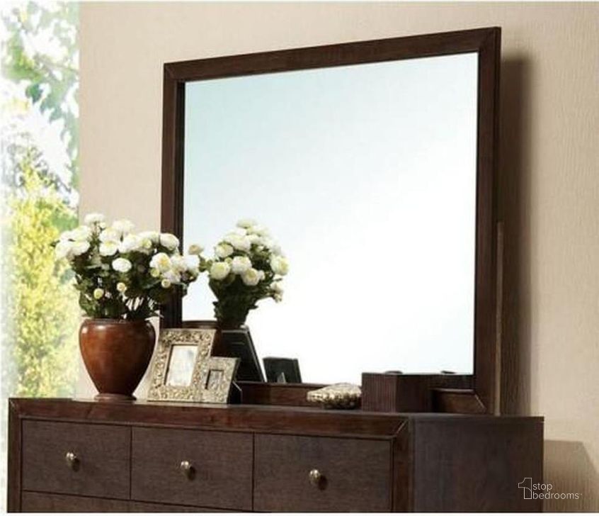 The appearance of Acme Madison Dresser Mirror in Espresso designed by ACME in the transitional interior design. This brown piece of furniture  was selected by 1StopBedrooms from Madison II Collection to add a touch of cosiness and style into your home. Sku: 19574. Material: Glass. Product Type: Dresser Mirror. Image1