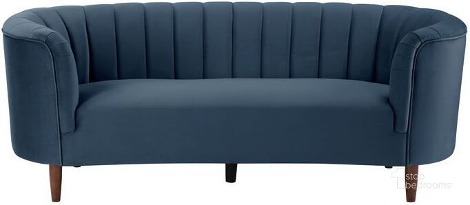 The appearance of Acme Millephri Sofa designed by ACME in the transitional interior design. This blue velvet piece of furniture  was selected by 1StopBedrooms from Millephri Collection to add a touch of cosiness and style into your home. Sku: LV00169. Product Type: Sofa. Material: Resin. Image1