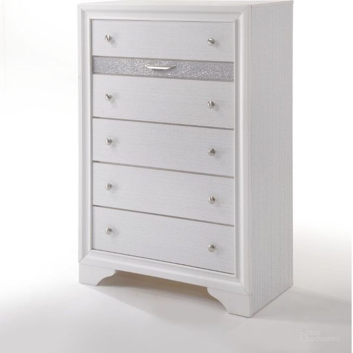 The appearance of Acme Naima 6 Drawer Chest in White designed by ACME in the modern / contemporary interior design. This white piece of furniture  was selected by 1StopBedrooms from Naima Collection to add a touch of cosiness and style into your home. Sku: 25776. Material: Wood. Product Type: Chest. Image1