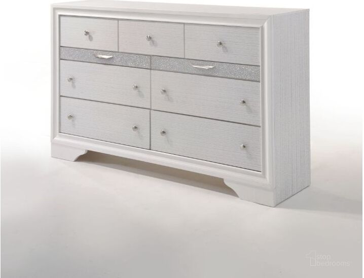 The appearance of Acme Naima 9 Drawer Dresser in White designed by ACME in the modern / contemporary interior design. This white piece of furniture  was selected by 1StopBedrooms from Naima Collection to add a touch of cosiness and style into your home. Sku: 25775. Material: Wood. Product Type: Dresser. Image1