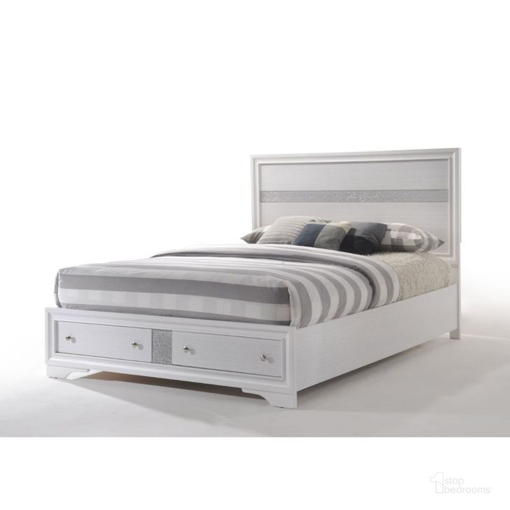 The appearance of Acme Naima Eastern King Panel Storage Bed in White designed by ACME in the modern / contemporary interior design. This white piece of furniture  was selected by 1StopBedrooms from Naima Collection to add a touch of cosiness and style into your home. Sku: 25767EK-HF;25768EK-R;25769EK-DRW. Bed Type: Storage Bed. Material: Wood. Product Type: Storage Bed. Bed Size: King. Image1