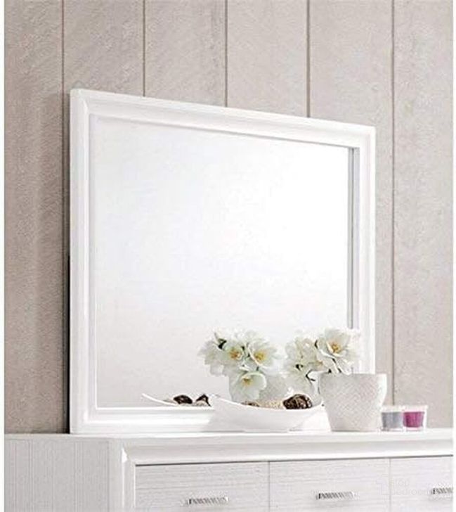 The appearance of Acme Naima Mirror in White designed by ACME in the modern / contemporary interior design. This white piece of furniture  was selected by 1StopBedrooms from Naima Collection to add a touch of cosiness and style into your home. Sku: 25774. Material: Wood. Product Type: Dresser Mirror. Image1