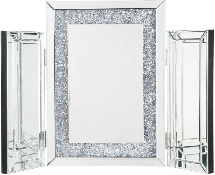 The appearance of Acme Noralie Accent Decor In Mirrored And Faux Diamonds 97731 designed by ACME in the glam interior design. This mirrored piece of furniture  was selected by 1StopBedrooms from Noralie Collection to add a touch of cosiness and style into your home. Sku: 97731. Material: Wood. Product Type: Wall Decor. Image1