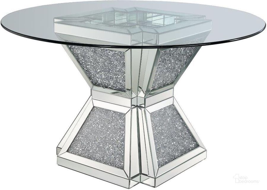 The appearance of Acme Noralie Dining Table In Clear Glass 72960 designed by ACME in the glam interior design. This clear piece of furniture  was selected by 1StopBedrooms from Noralie Collection to add a touch of cosiness and style into your home. Sku: 72960ST;72961GL. Table Base Style: Pedestal. Table Top Shape: Round. Material: Wood. Product Type: Dining Table. Image1