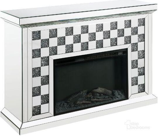 The appearance of Acme Noralie Fireplace In Mirrored And Faux Diamonds 90872 designed by ACME in the glam interior design. This mirrored piece of furniture  was selected by 1StopBedrooms from Noralie Collection to add a touch of cosiness and style into your home. Sku: 90872. Material: Wood. Product Type: Fireplace. Image1
