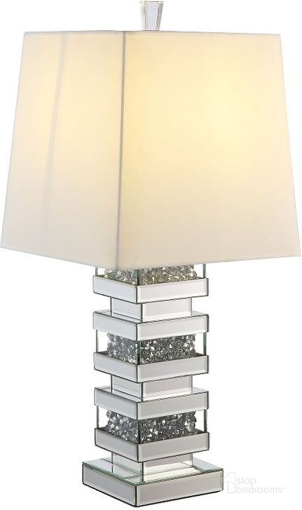 The appearance of Acme Noralie Table Lamp In Mirrored And Faux Diamonds 40242 designed by ACME in the glam interior design. This mirrored piece of furniture  was selected by 1StopBedrooms from Noralie Collection to add a touch of cosiness and style into your home. Sku: 40242. Material: Wood. Product Type: Table Lamp. Image1