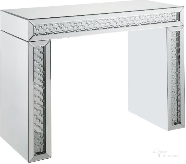 The appearance of Acme Nysa Vanity Desk In Mirrored And Faux Crystals 90159 designed by ACME in the glam interior design. This mirrored piece of furniture  was selected by 1StopBedrooms from Nysa Collection to add a touch of cosiness and style into your home. Sku: 90159. Material: MDF. Product Type: Vanity Desk. Image1