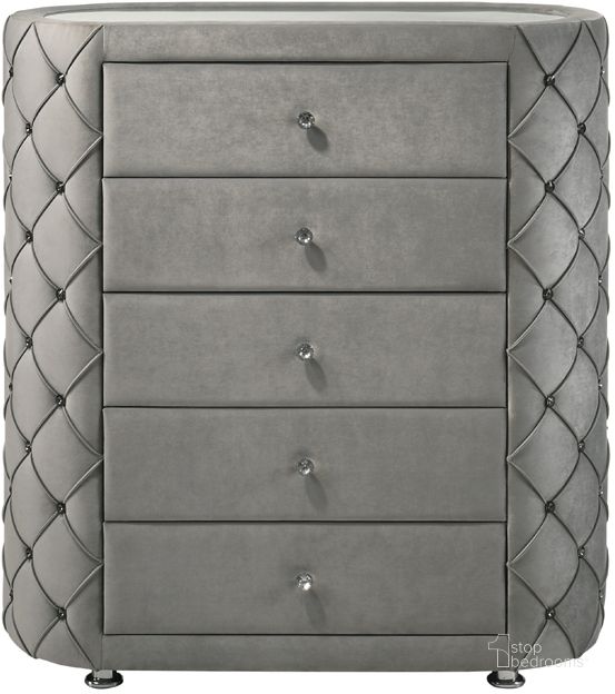 The appearance of Acme Perine Chest In Gray Velvet designed by ACME in the modern / contemporary interior design. This gray velvet piece of furniture  was selected by 1StopBedrooms from Perine Collection to add a touch of cosiness and style into your home. Sku: BD01066. Material: Wood. Product Type: Chest. Image1