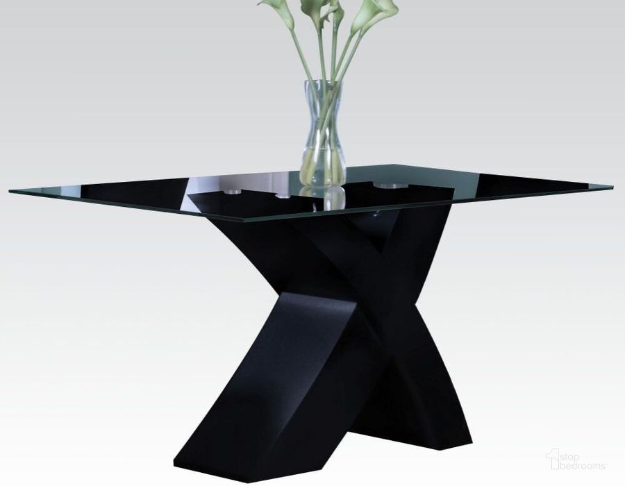 The appearance of Acme Pervis Dining Table In Black And Clear Glass designed by ACME in the modern / contemporary interior design. This black piece of furniture  was selected by 1StopBedrooms from Pervis Collection to add a touch of cosiness and style into your home. Sku: 71110ST;71111GL. Table Base Style: Pedestal. Table Top Style: Glass. Material: Wood. Product Type: Dining Table. Table Top Shape: Rectangular. Size: 60.