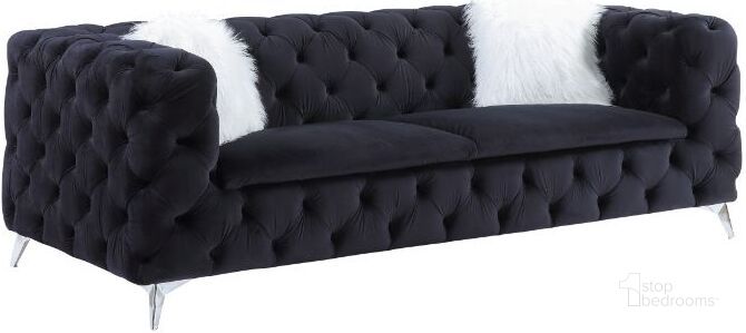 The appearance of Acme Phifina Sofa With 2 Pillows designed by ACME in the modern / contemporary interior design. This black velvet piece of furniture  was selected by 1StopBedrooms from Phifina Collection to add a touch of cosiness and style into your home. Sku: 55920. Material: Wood. Product Type: Sofa. Image1
