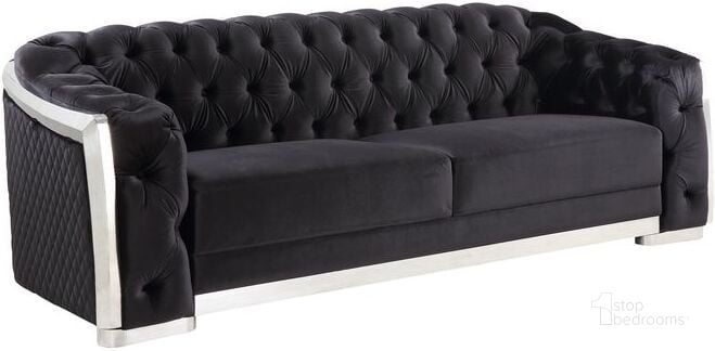 The appearance of Acme Pyroden Sofa designed by ACME in the modern / contemporary interior design. This black velvet piece of furniture  was selected by 1StopBedrooms from Pyroden Collection to add a touch of cosiness and style into your home. Sku: LV00296. Material: Wood. Product Type: Sofa. Image1