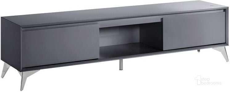 The appearance of Acme Raceloma TV Stand In Gray And Chrome Finish designed by ACME in the modern / contemporary interior design. This grey piece of furniture  was selected by 1StopBedrooms from Raceloma Collection to add a touch of cosiness and style into your home. Sku: 91996. Material: Wood. Product Type: TV Stand. Image1