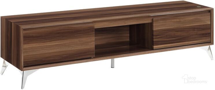 The appearance of Acme Raceloma TV Stand In Walnut And Chrome Finish designed by ACME in the modern / contemporary interior design. This walnut piece of furniture  was selected by 1StopBedrooms from Raceloma Collection to add a touch of cosiness and style into your home. Sku: 91997. Material: Wood. Product Type: TV Stand. Image1