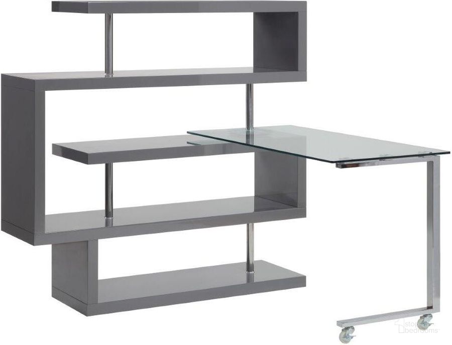 The appearance of Acme Raceloma Writing Desk With Shelf In Gray High Gloss Finish designed by ACME in the modern / contemporary interior design. This grey piece of furniture  was selected by 1StopBedrooms from Buck Collection to add a touch of cosiness and style into your home. Sku: 93181DESK;93182FRM. Material: Wood. Product Type: Writing Desk. Image1