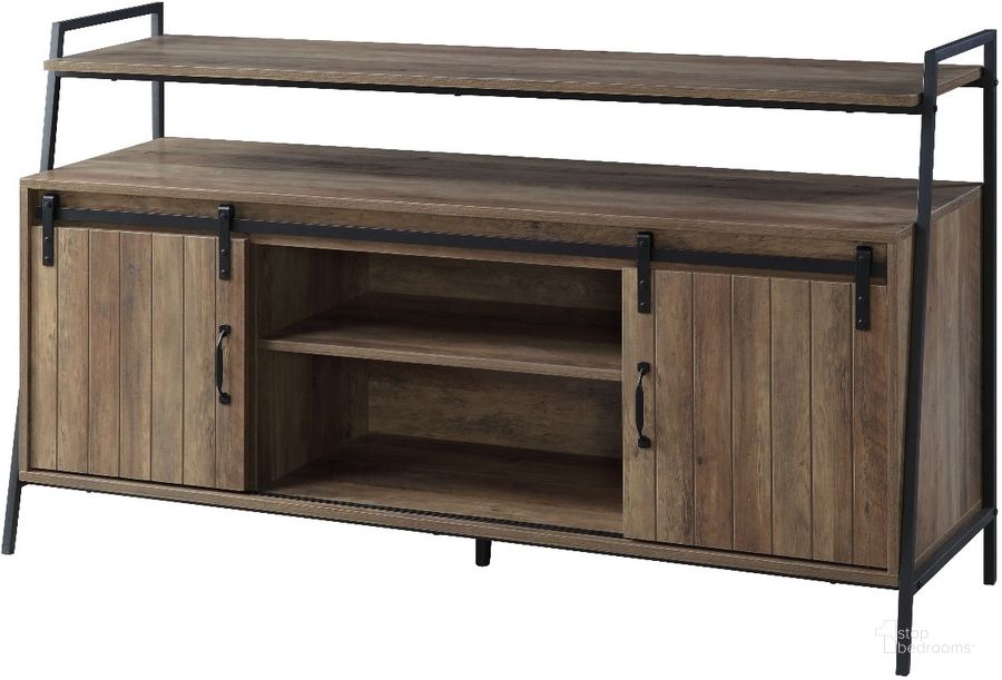 The appearance of Acme Rashawn TV Stand In Rustic Oak And Black Finish designed by ACME in the industrial interior design. This rustic oak and black piece of furniture  was selected by 1StopBedrooms from Rashawn Collection to add a touch of cosiness and style into your home. Sku: LV00152. Material: Wood. Product Type: TV Stand. Image1