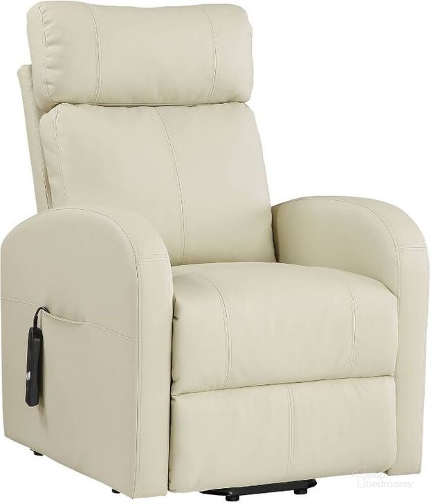 The appearance of Acme Ricardo Recliner With Power Lift In Beige Pu designed by ACME in the modern / contemporary interior design. This beige piece of furniture  was selected by 1StopBedrooms from Ricardo Collection to add a touch of cosiness and style into your home. Sku: 59499. Material: Metal. Product Type: Recliner. Image1