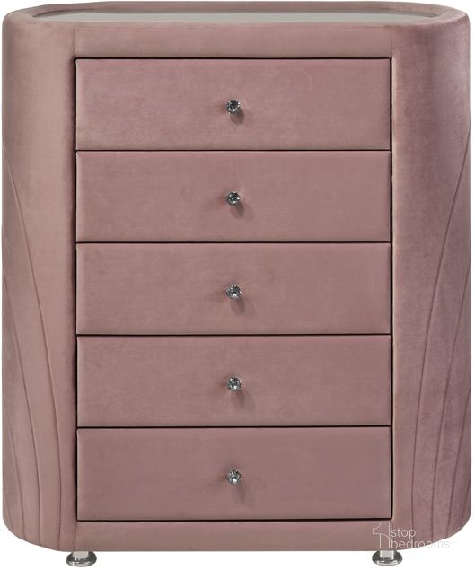 The appearance of Acme Salonia Chest In Pink Velvet designed by ACME in the modern / contemporary interior design. This pink velvet piece of furniture  was selected by 1StopBedrooms from Salonia Collection to add a touch of cosiness and style into your home. Sku: BD01187. Material: Wood. Product Type: Chest. Image1