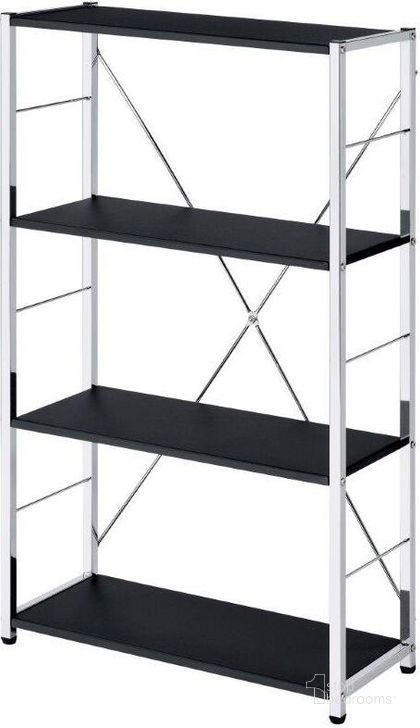 The appearance of Acme Tennos Bookshelf In Black And Chrome Finish designed by ACME in the modern / contemporary interior design. This black and chrome piece of furniture  was selected by 1StopBedrooms from Tennos Collection to add a touch of cosiness and style into your home. Sku: 93197. Material: Wood. Product Type: Bookcase. Image1