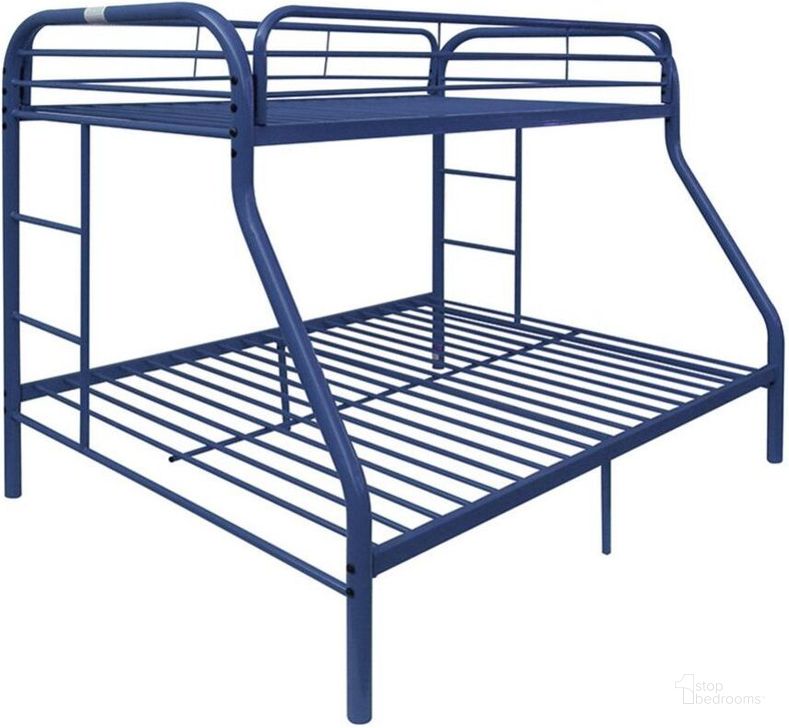 The appearance of Acme Tritan Twin Over Full Bunk Bed In Blue designed by ACME in the modern / contemporary interior design. This blue piece of furniture  was selected by 1StopBedrooms from Tritan Collection to add a touch of cosiness and style into your home. Sku: 02053BU. Bed Type: Bunk Bed. Material: Metal. Product Type: Bunk Bed. Bed Size: Twin Over Full. Image1