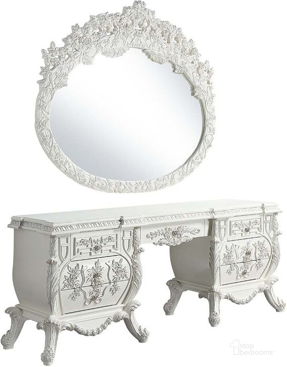 The appearance of Acme Vanaheim Vanity Desk In Antique White Finish designed by ACME in the transitional interior design. This antique white piece of furniture  was selected by 1StopBedrooms from Vanaheim Collection to add a touch of cosiness and style into your home. Sku: BD00674-1;BD00674-2;BD00674-2. Material: Wood. Product Type: Vanity Desk. Image1