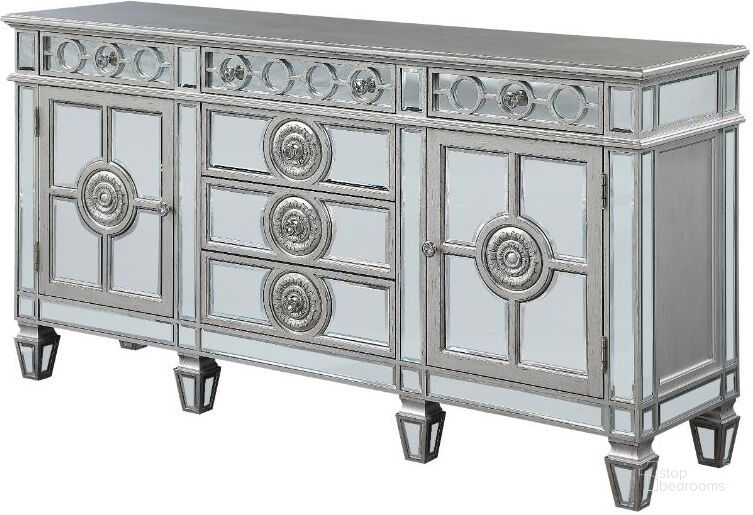 The appearance of Acme Varian Server In Mirrored And Antique Platinum 66164 designed by ACME in the glam interior design. This antique platinum piece of furniture  was selected by 1StopBedrooms from Varian Collection to add a touch of cosiness and style into your home. Sku: 66164. Material: Wood. Product Type: Server. Image1