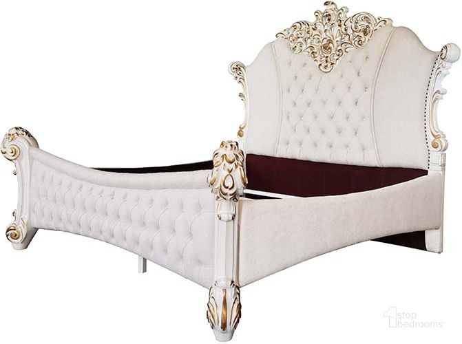 The appearance of Acme Vendom Queen Bed In Two Tone Ivory Fabric And Antique Pearl Finish designed by ACME in the transitional interior design. This antique ivory piece of furniture  was selected by 1StopBedrooms from Vendome Collection to add a touch of cosiness and style into your home. Sku: BD01336Q1;BD01336Q2;BD01336Q3. Bed Type: Panel Bed. Material: Wood. Product Type: Panel Bed. Bed Size: Queen. Image1
