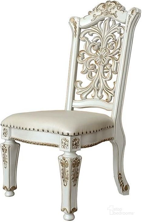 The appearance of Acme Vendom Side Chair set Of 2 In Antique Pearl Finish DN01347 designed by ACME in the transitional interior design. This antique pearl piece of furniture  was selected by 1StopBedrooms from Vendome Collection to add a touch of cosiness and style into your home. Sku: DN01347. Material: Wood. Product Type: Side Chair. Image1
