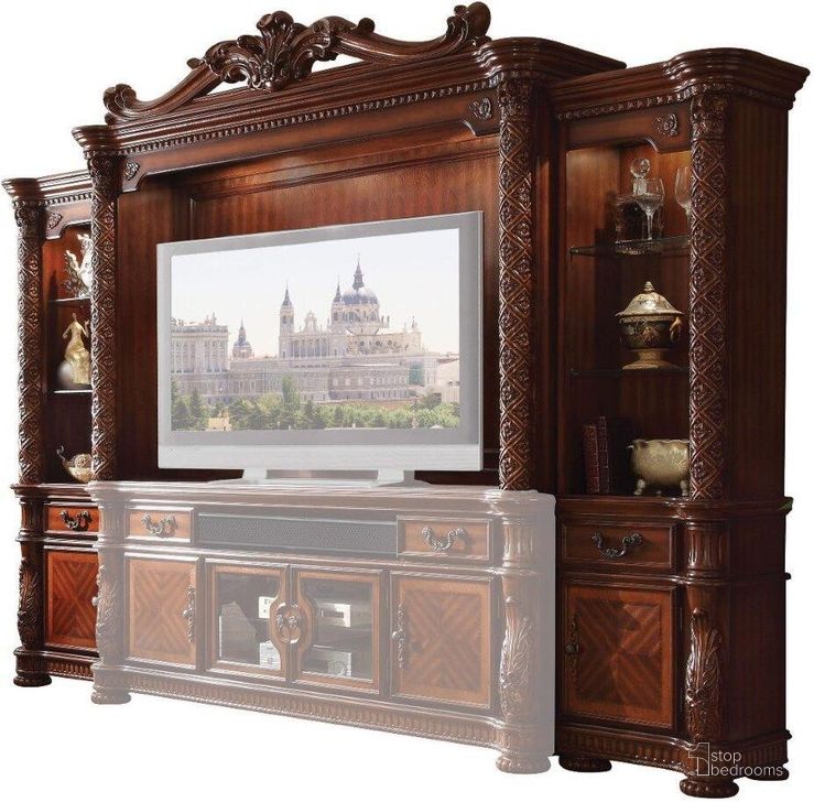 The appearance of Acme Vendome Ii Entertainment Center In Cherry designed by ACME in the rustic / southwestern interior design. This cherry piece of furniture  was selected by 1StopBedrooms from Vendome Ii Collection to add a touch of cosiness and style into your home. Sku: 91315LP;91316RP;91317TOP. Material: Wood. Product Type: Entertainment Center.