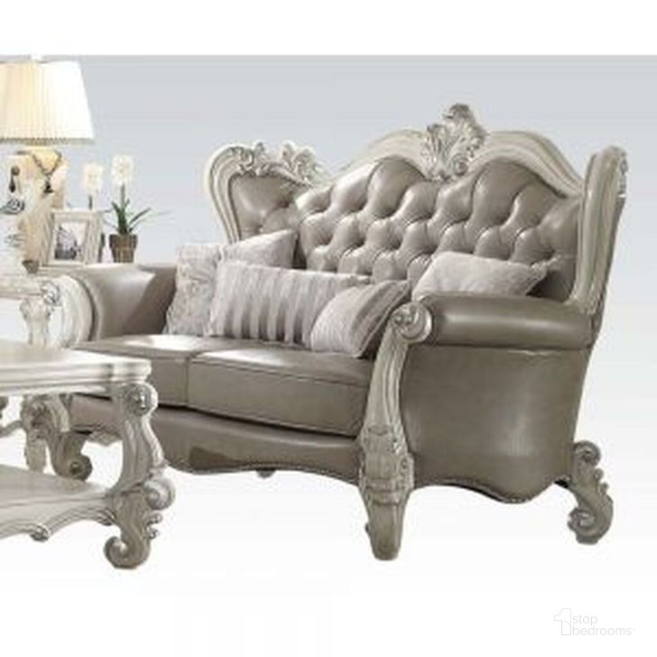 The appearance of Versailles Loveseat With 4 Pillows In Bone White designed by ACME in the rustic / southwestern interior design. This bone white piece of furniture  was selected by 1StopBedrooms from Versailles Collection to add a touch of cosiness and style into your home. Sku: 52126. Product Type: Loveseat. Material: Upholstery. Key Features: Tufted.