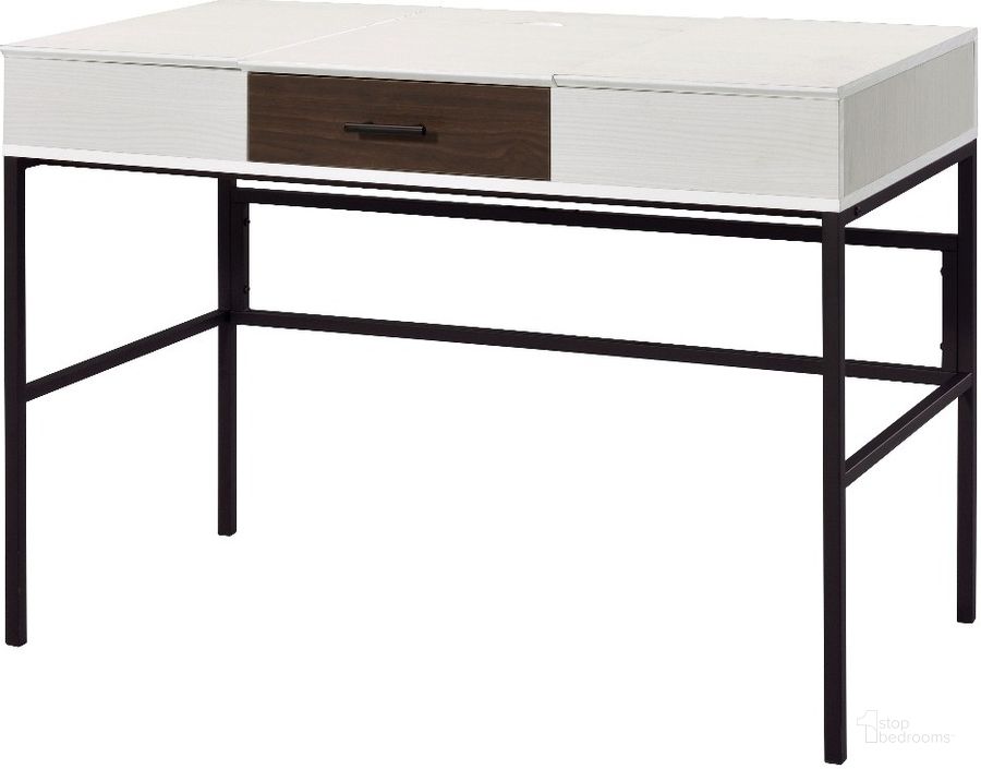 The appearance of Acme Verster Built-In Usb Port Writing Desk In Natural And Black Finish designed by ACME in the industrial interior design. This natural piece of furniture  was selected by 1StopBedrooms from Verster Collection to add a touch of cosiness and style into your home. Sku: 93090. Material: Wood. Product Type: Writing Desk. Image1