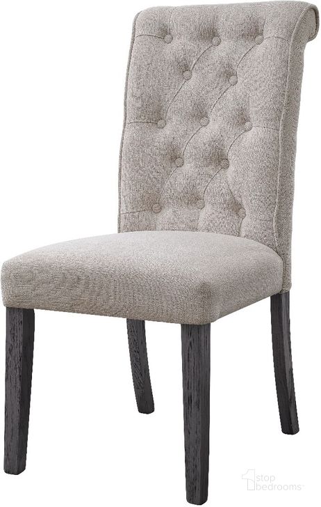 The appearance of Acme Yabeina Side Chair Set Of 2 In Beige Linen And Gray Finish designed by ACME in the transitional interior design. This beige piece of furniture  was selected by 1StopBedrooms from Yabeina Collection to add a touch of cosiness and style into your home. Sku: 73267. Material: Wood. Product Type: Side Chair. Image1