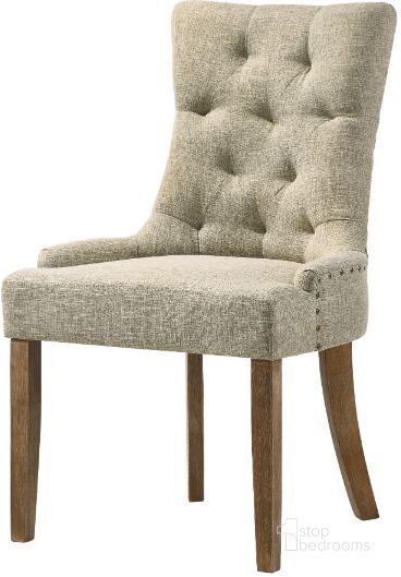 The appearance of Acme Yotam Side Chair In Beige Fabric And Salvaged Oak Finish designed by ACME in the transitional interior design. This beige piece of furniture  was selected by 1StopBedrooms from Yotam Collection to add a touch of cosiness and style into your home. Sku: 77162. Material: Wood. Product Type: Side Chair. Image1