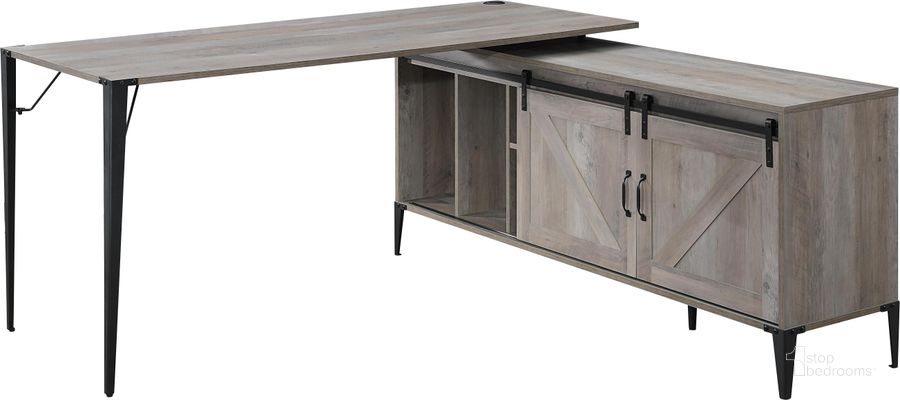The appearance of Acme Zakwani Writing Desk In Gray Oak And Black Finish OF00001 designed by ACME in the industrial interior design. This oak piece of furniture  was selected by 1StopBedrooms from Zakwani Collection to add a touch of cosiness and style into your home. Sku: OF00001-1;OF00001-2. Material: Wood. Product Type: Writing Desk. Image1