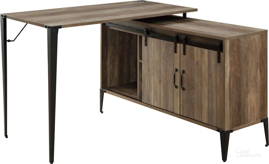 The appearance of Acme Zakwani Writing Desk In Rustic Oak And Black Finish OF00010 designed by ACME in the industrial interior design. This rustic oak piece of furniture  was selected by 1StopBedrooms from Zakwani Collection to add a touch of cosiness and style into your home. Sku: OF00010. Material: Wood. Product Type: Writing Desk. Image1