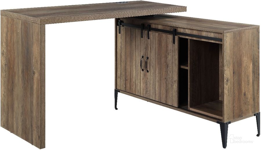 The appearance of Acme Zakwani Writing Desk With Usb In Rustic Oak And Black Finish OF00154 designed by ACME in the industrial interior design. This rustic oak and black piece of furniture  was selected by 1StopBedrooms from Zakwani Collection to add a touch of cosiness and style into your home. Sku: OF00154-1;OF00154-2. Material: Wood. Product Type: Writing Desk. Image1