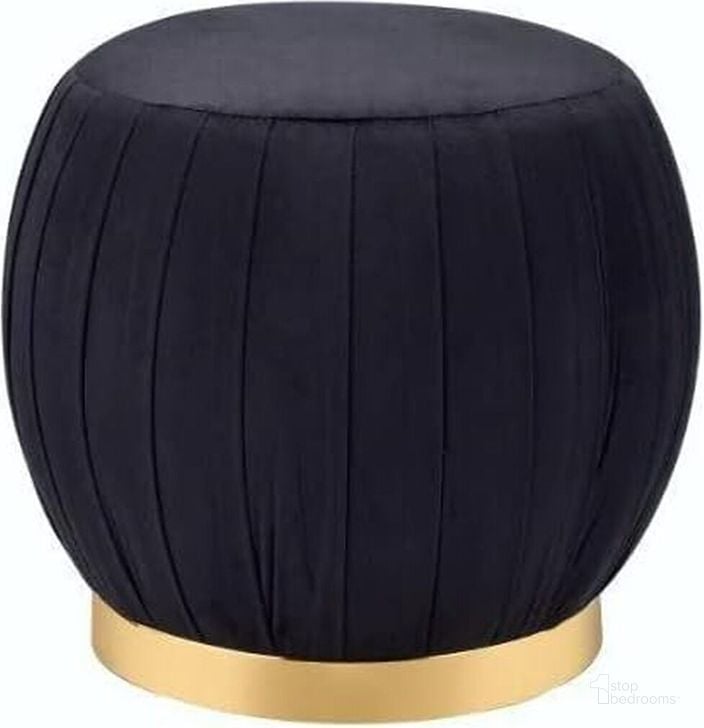 The appearance of Acme Zinnia Ottoman In Black Velvet And Gold designed by ACME in the modern / contemporary interior design. This black velvet piece of furniture  was selected by 1StopBedrooms from Zinnia Collection to add a touch of cosiness and style into your home. Sku: 96449. Material: Metal. Product Type: Ottoman. Image1