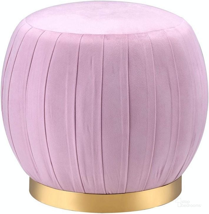 The appearance of Acme Zinnia Ottoman In Pink Carnation Velvet And Gold designed by ACME in the modern / contemporary interior design. This gold piece of furniture  was selected by 1StopBedrooms from Zinnia Collection to add a touch of cosiness and style into your home. Sku: 96448. Material: Metal. Product Type: Ottoman. Image1