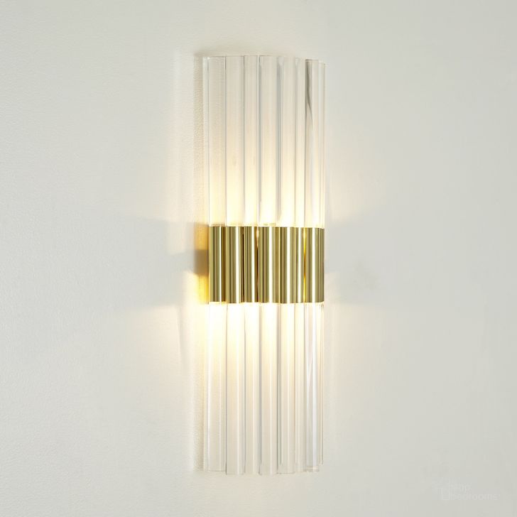 The appearance of Acrylic Sconce In Brass designed by Global Views in the modern / contemporary interior design. This clear piece of furniture  was selected by 1StopBedrooms from Acrylic Collection to add a touch of cosiness and style into your home. Sku: 9.93591-HW. Product Type: Wall Sconce. Material: Acrylic. Image1