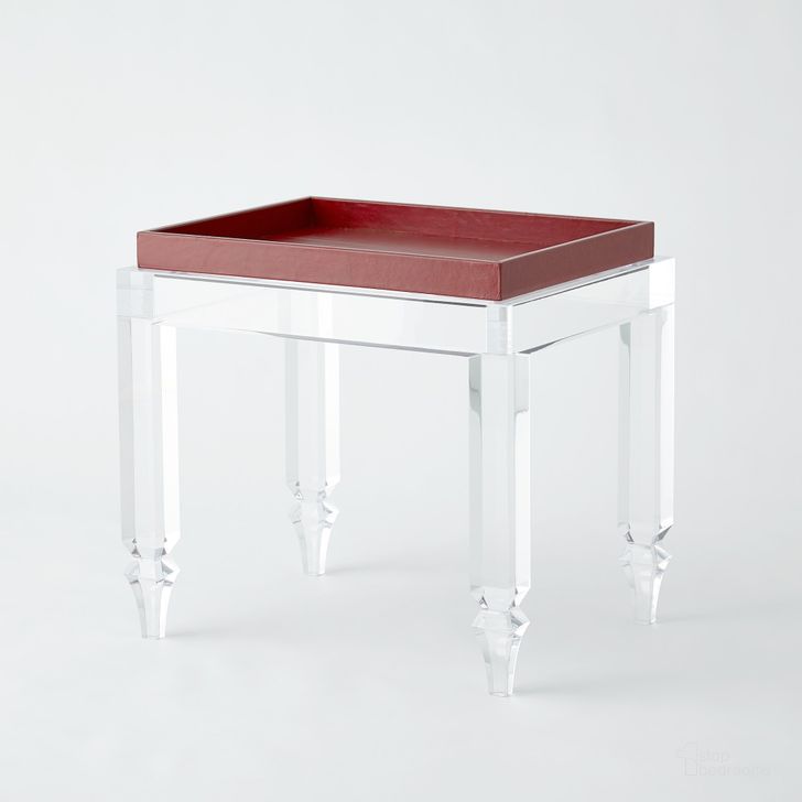 The appearance of Acrylic Table With Deep Red Leather Tray In Red designed by Global Views in the modern / contemporary interior design. This red piece of furniture  was selected by 1StopBedrooms from Acrylic Collection to add a touch of cosiness and style into your home. Sku: 3.31788. Product Type: Table. Material: Acrylic. Image1