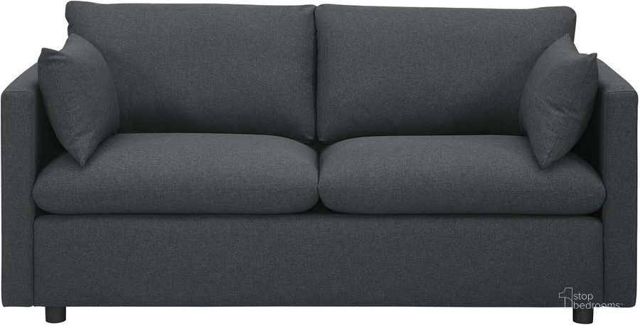 The appearance of Activate Gray Upholstered Fabric Sofa designed by Modway in the modern / contemporary interior design. This gray piece of furniture  was selected by 1StopBedrooms from Activate Collection to add a touch of cosiness and style into your home. Sku: EEI-3044-GRY. Material: Wood. Product Type: Sofa. Image1