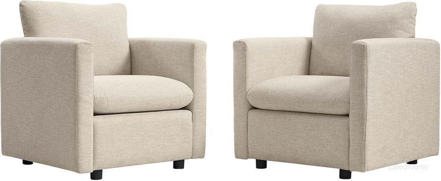 The appearance of Activate Upholstered Fabric Armchair Set of 2 EEI-4078-BEI designed by Modway in the modern / contemporary interior design. This beige piece of furniture  was selected by 1StopBedrooms from Activate Collection to add a touch of cosiness and style into your home. Sku: EEI-4078-BEI. Material: Wood. Product Type: Arm Chair. Image1