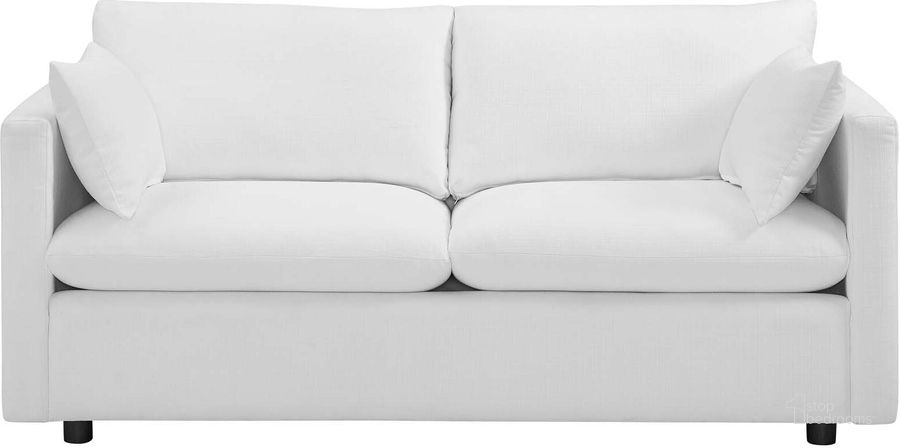 The appearance of Activate White Upholstered Fabric Sofa designed by Modway in the modern / contemporary interior design. This white piece of furniture  was selected by 1StopBedrooms from Activate Collection to add a touch of cosiness and style into your home. Sku: EEI-3044-WHI. Material: Wood. Product Type: Sofa. Image1