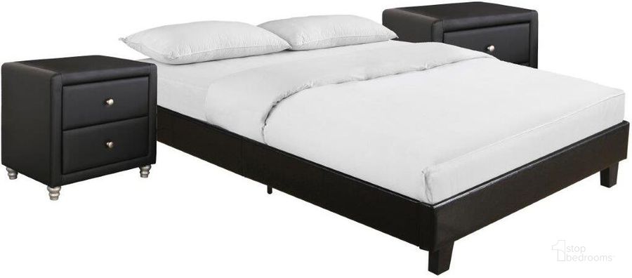The appearance of Acton King Platform Bed In Black With 2 Nightstands designed by Camden Isle Furniture in the modern / contemporary interior design. This black piece of furniture  was selected by 1StopBedrooms from Acton Collection to add a touch of cosiness and style into your home. Sku: 132135. Bed Type: Platform Bed. Product Type: Platform Bed. Bed Size: King. Image1