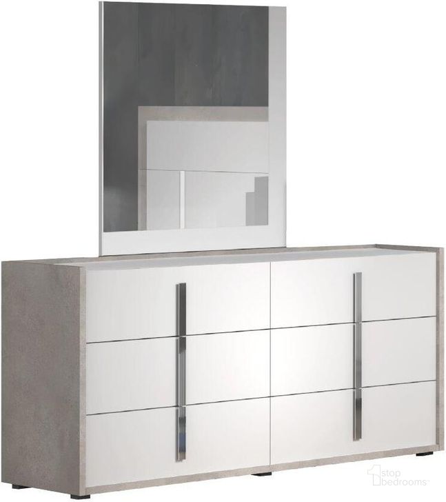 The appearance of Ada Premium Mirror in Cemento and Bianco Opac designed by J&M in the modern / contemporary interior design. This cement piece of furniture  was selected by 1StopBedrooms from Ada Collection to add a touch of cosiness and style into your home. Sku: 17448-M. Product Type: Dresser Mirror. Image1